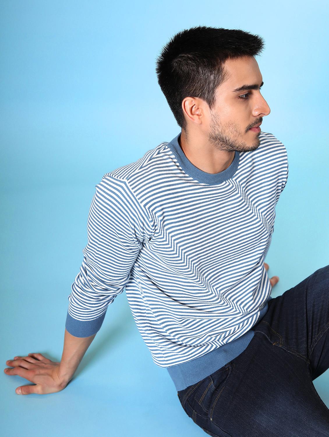blue striped round neck t-shirt - 20277896 - Standard Image - 4