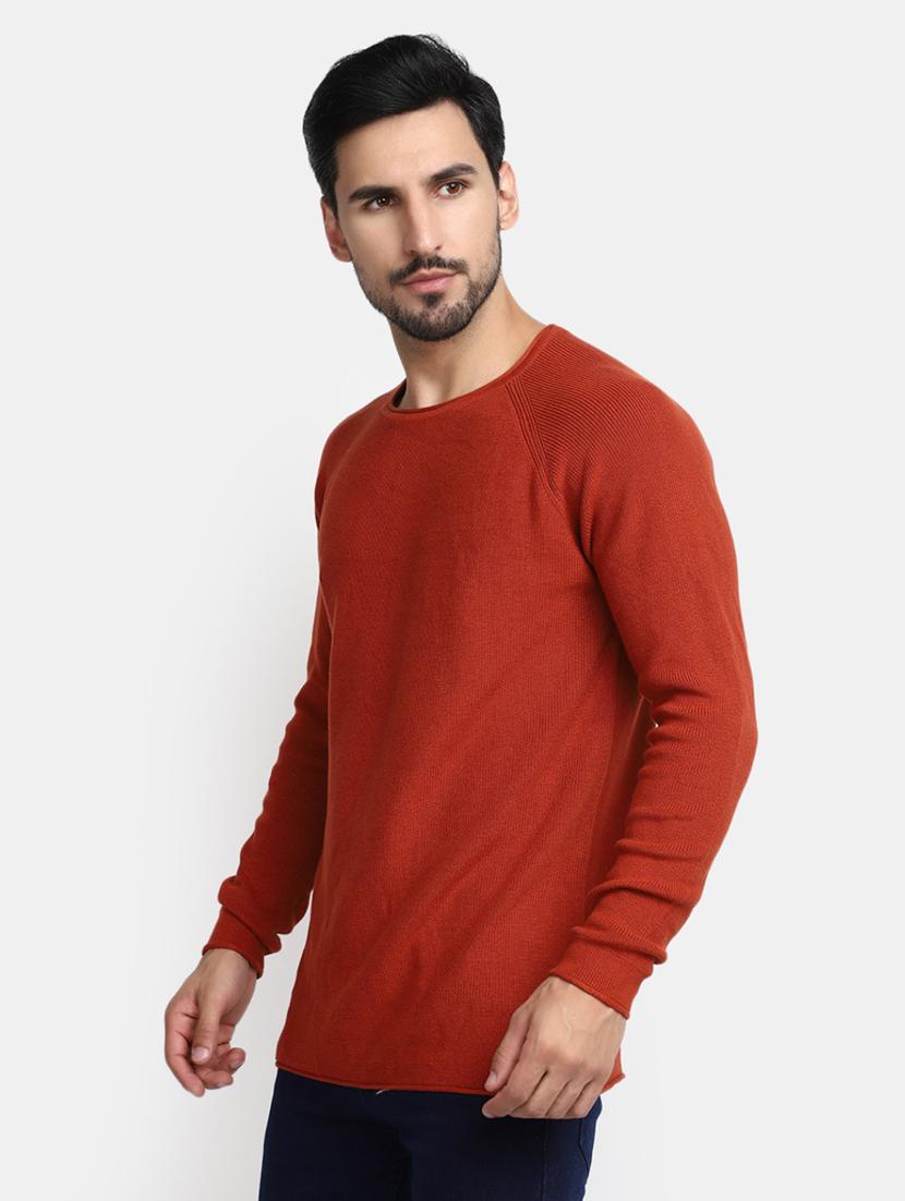 rust solid round neck long sleevs t-shirt - 20277898 - Standard Image - 1