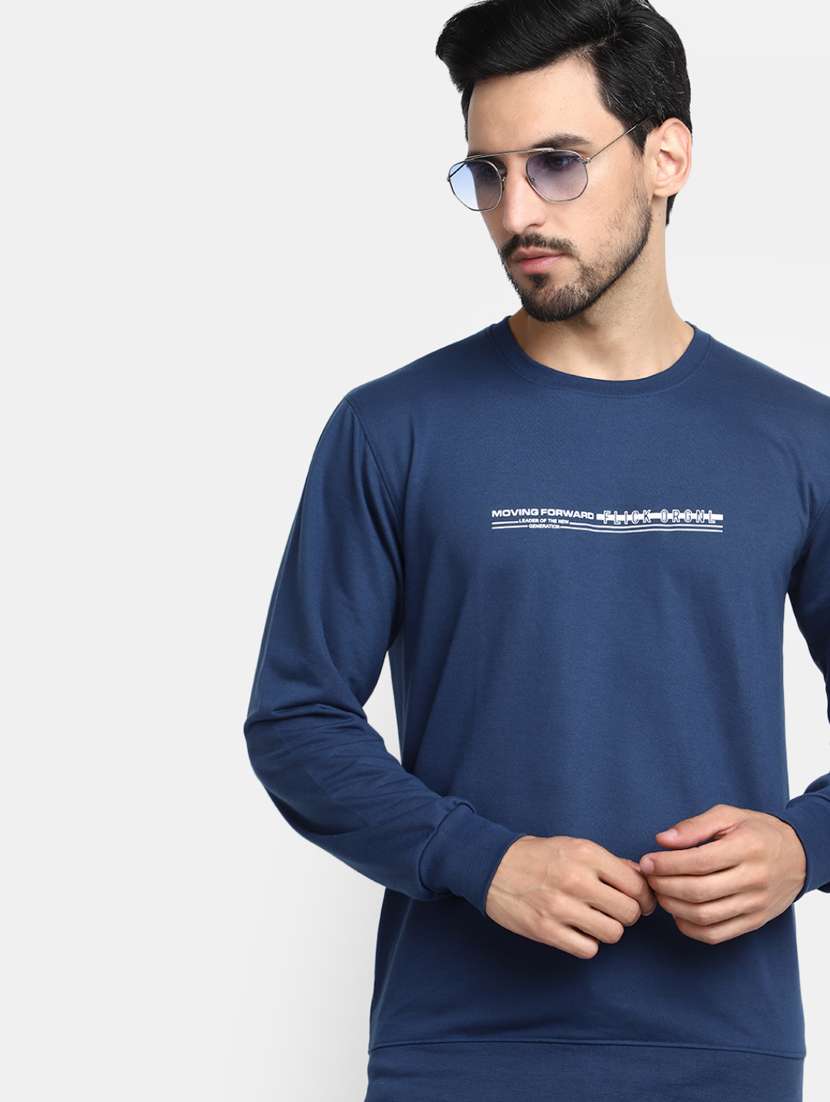 blue typographic print round neck t-shirt - 20277911 -  Standard Image - 1