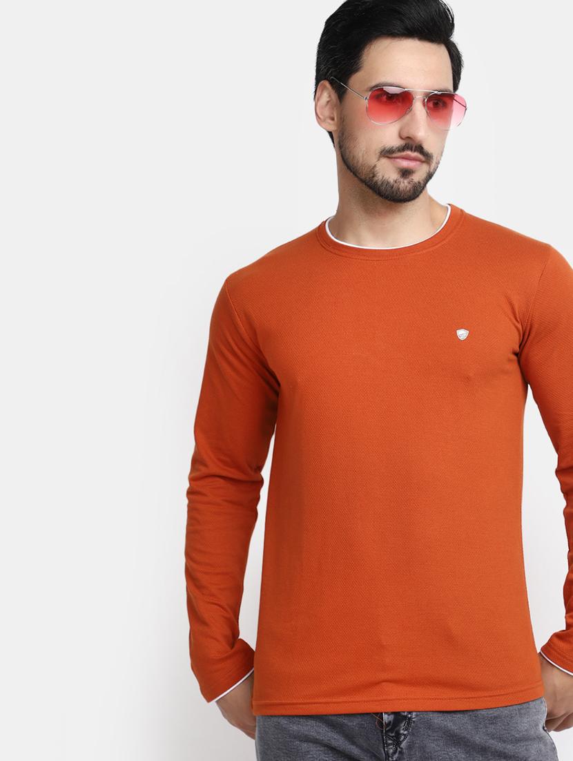 orange solid round neck long sleeves t-shirt - 20277951 - Standard Image - 1