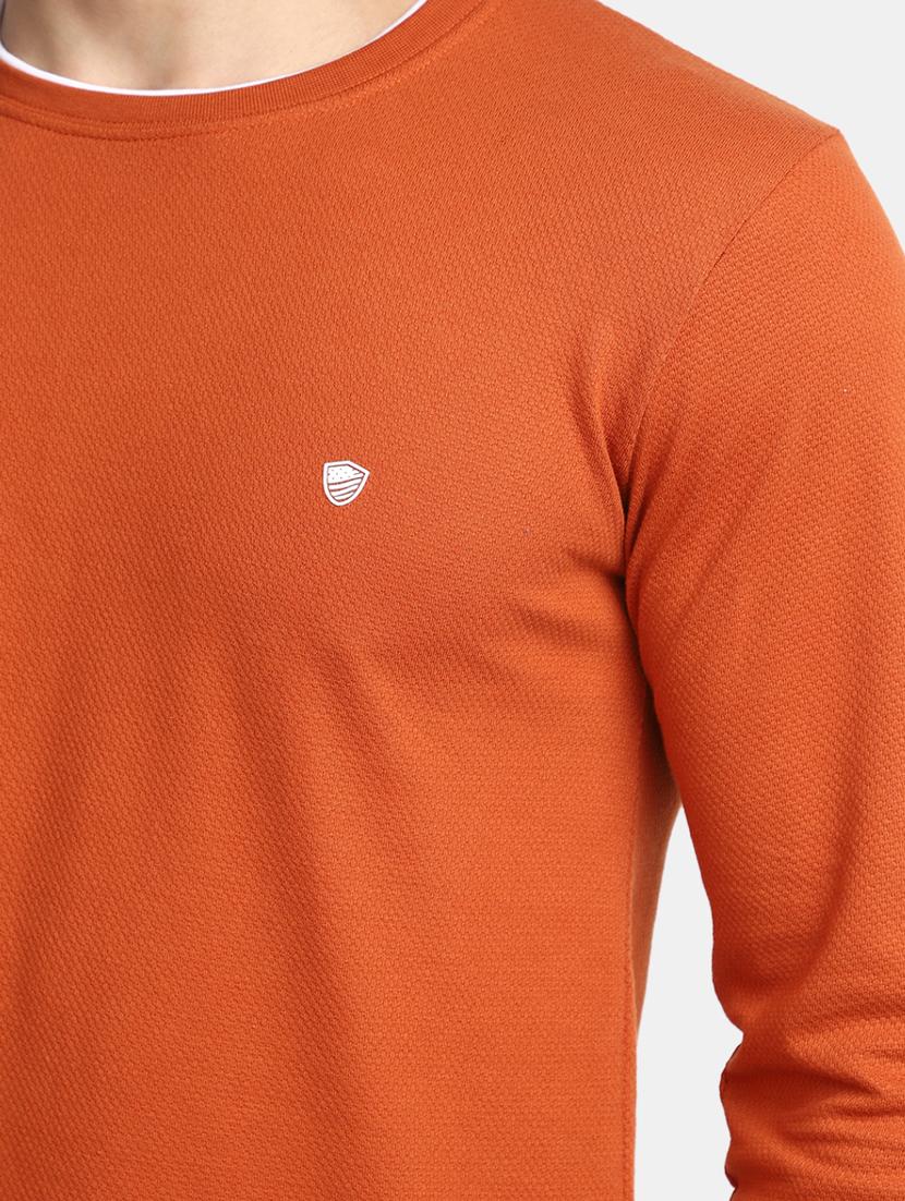 orange solid round neck long sleeves t-shirt - 20277951 - Standard Image - 4