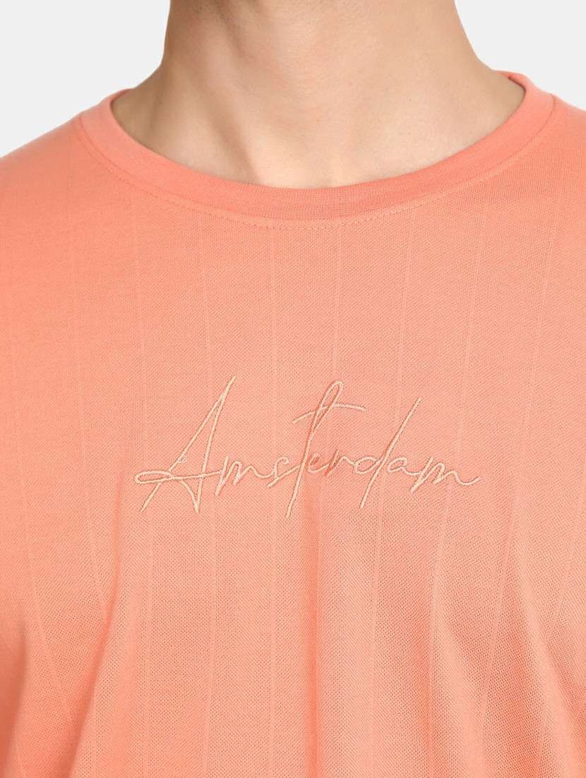 men peach chest embroidery t-shirt - 20277998 -  Standard Image - 4