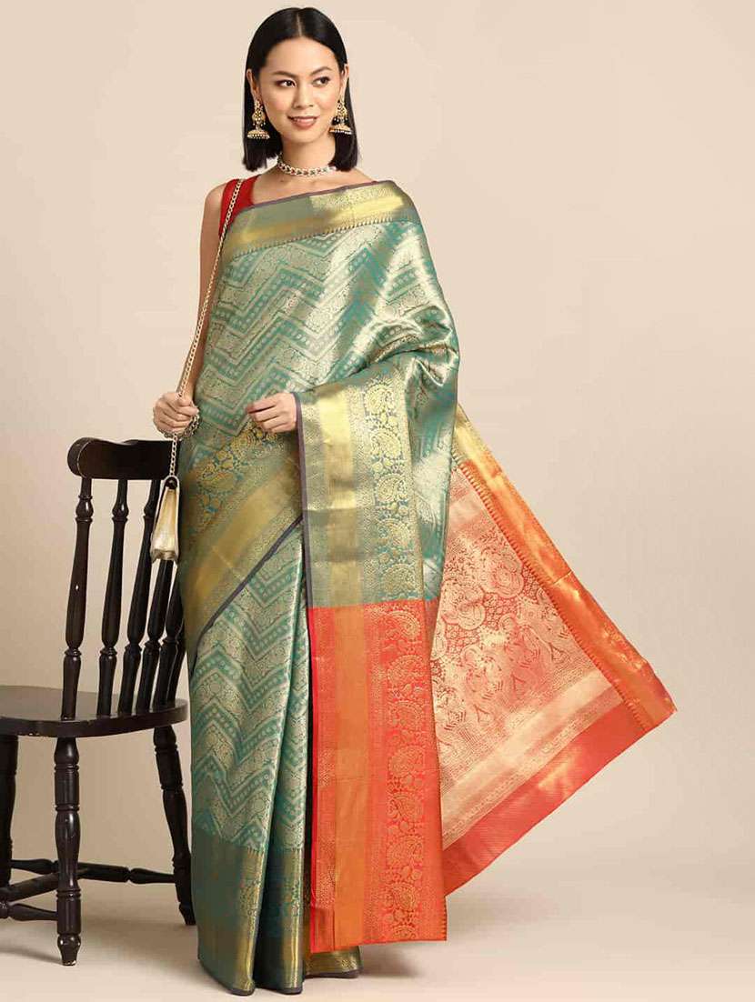 women's self design turquoise colored saree with blouse - 20278085 -  Standard Image - 1