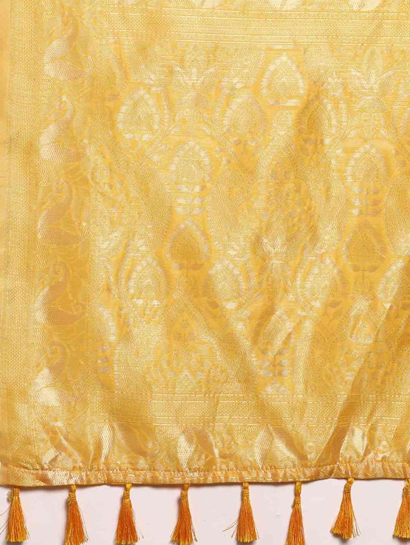 Women's Floral Mustard Colored Saree With Blouse - 20278096 -  Standard Image - 4