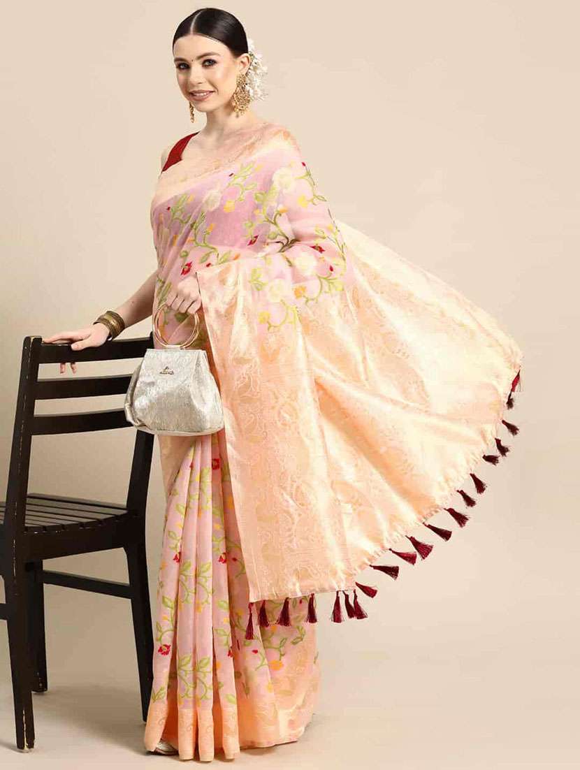 women's floral peach colored saree - 20278098 -  Standard Image - 1