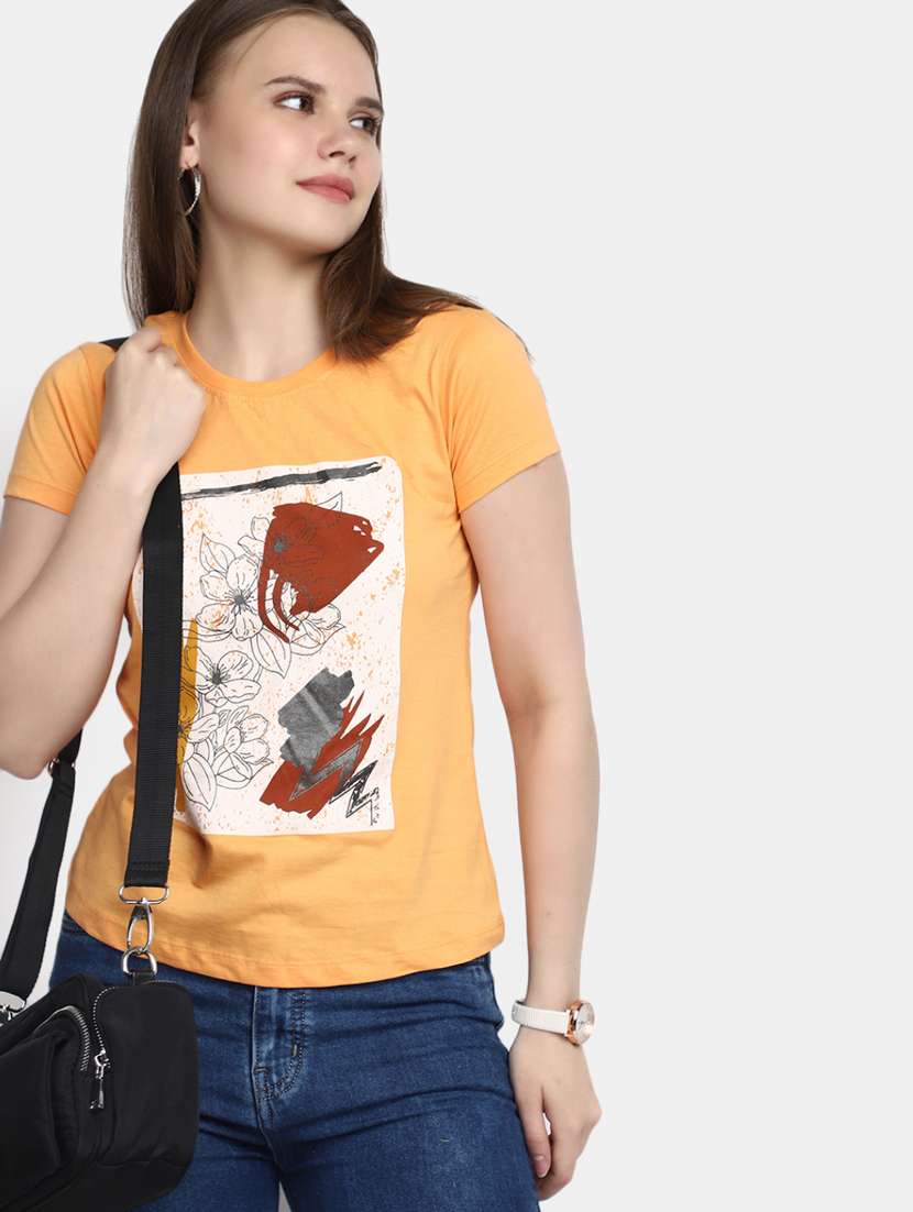 women's front print round neck t-shirt - 20278166 -  Standard Image - 1