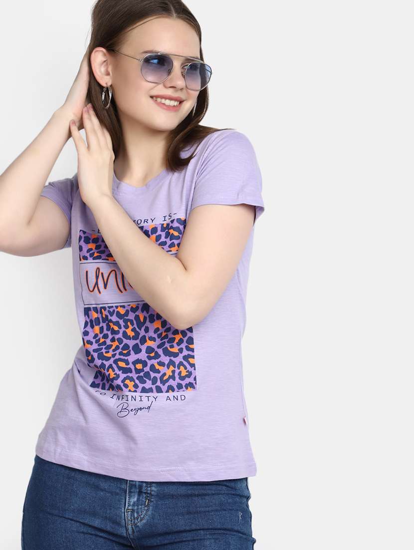 women's front print round neck t-shirt - 20278185 -  Standard Image - 1
