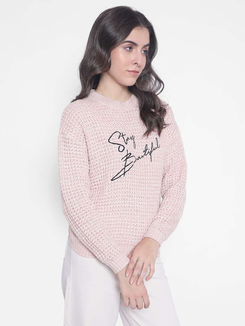 women peachy pink acrylic regular pullover - 20280345 -  Standard Image - 1