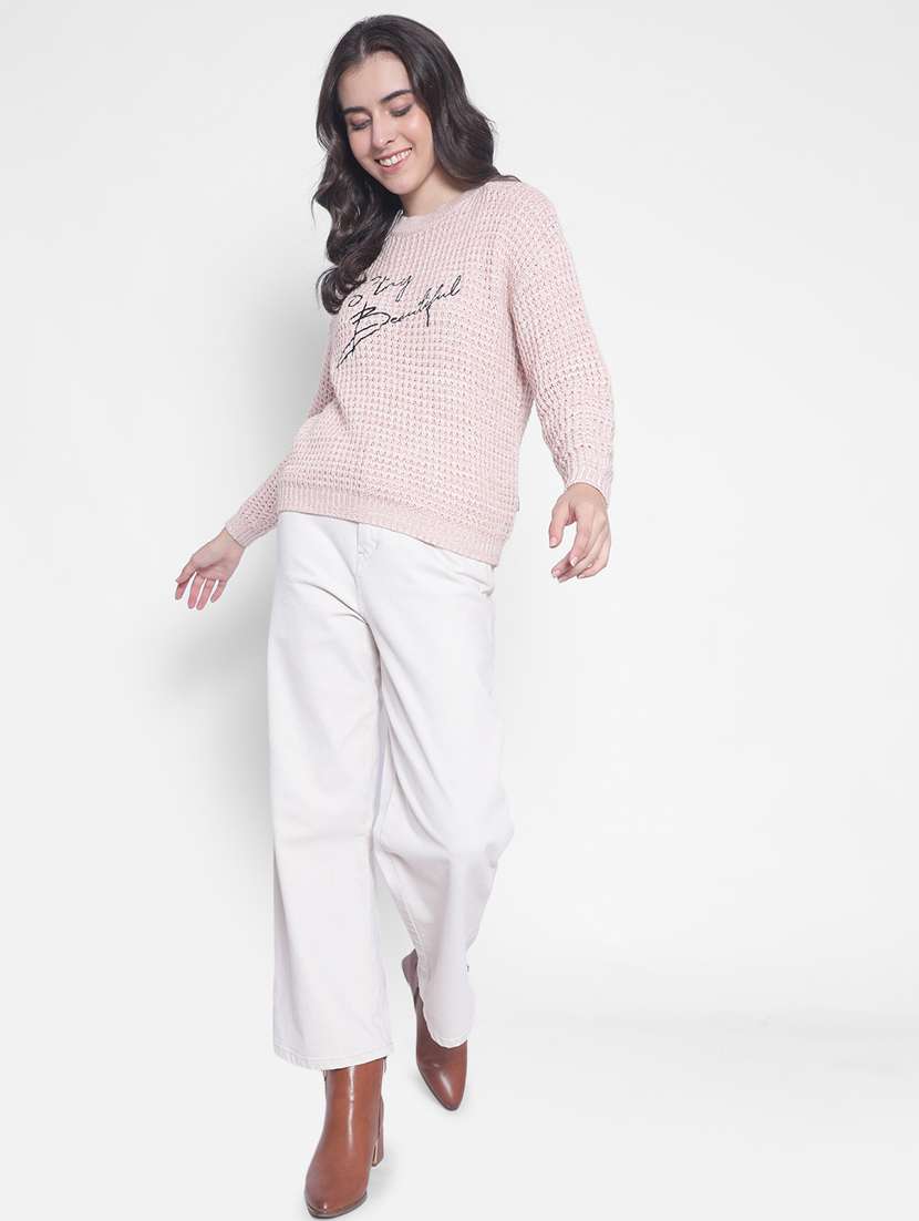 women peachy pink acrylic regular pullover - 20280345 -  Standard Image - 4