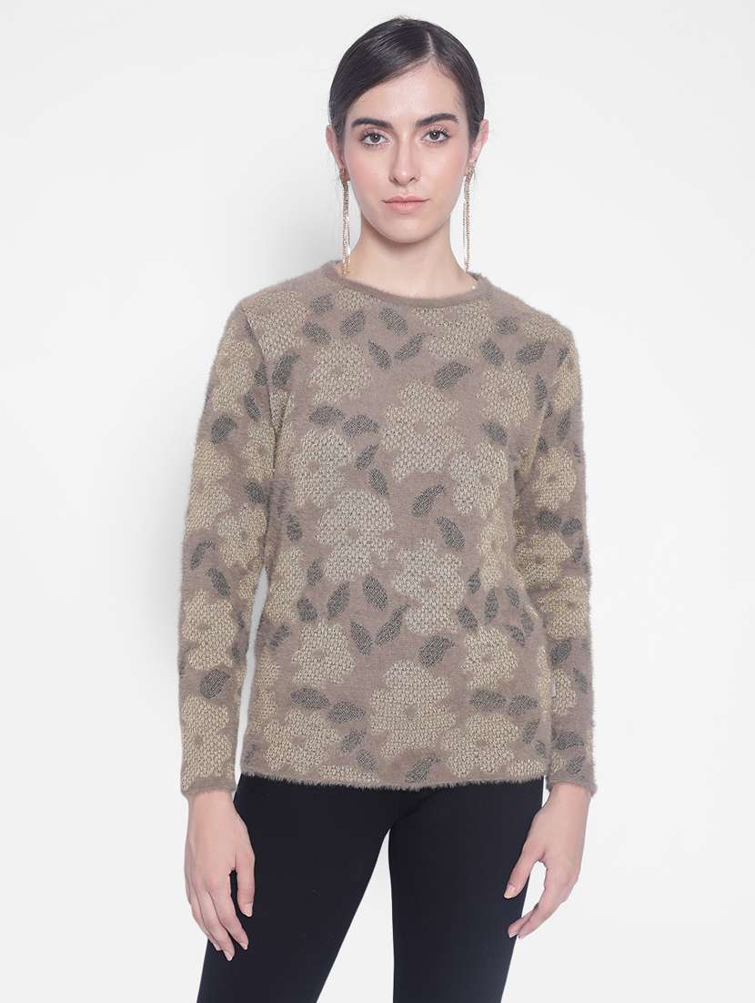 women brown floral nylon regular pullover