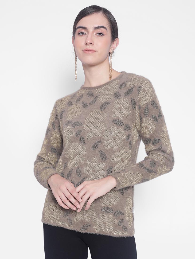 women brown floral nylon regular pullover - 20280347 - Standard Image - 1