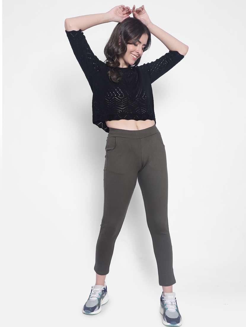 grey rayon solid  jegging - 20280354 -  Standard Image - 4