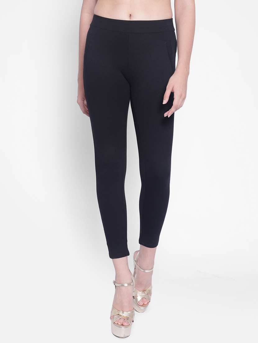 black rayon solid jegging