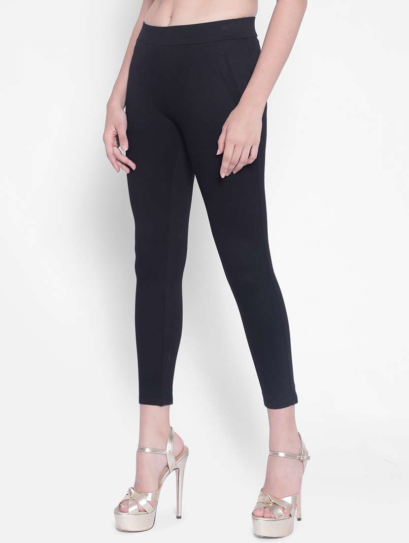 black rayon solid jegging - 20280355 -  Standard Image - 1