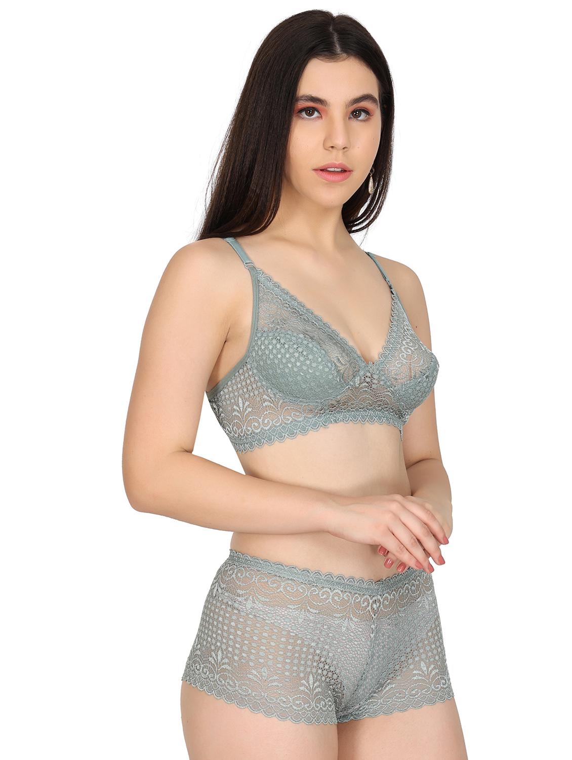 green nylon bra and panty set - 20280441 - Standard Image - 1