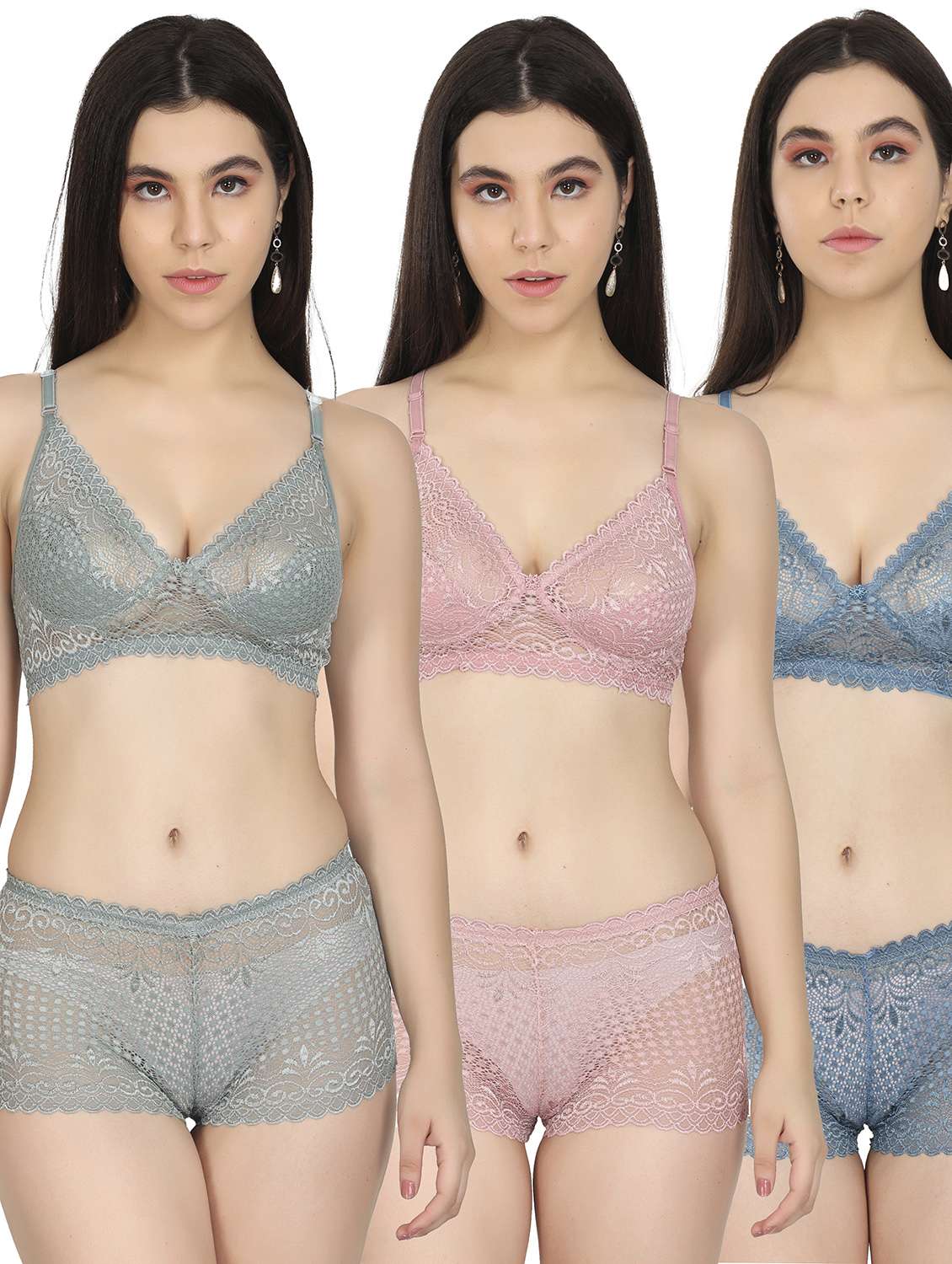 pack of 3 nylon bra and panty set