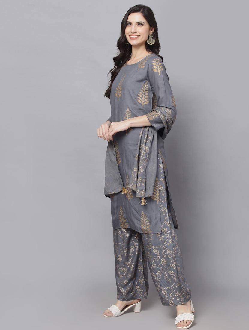 grey colored kurta palazzo set - 20280620 -  Standard Image - 1