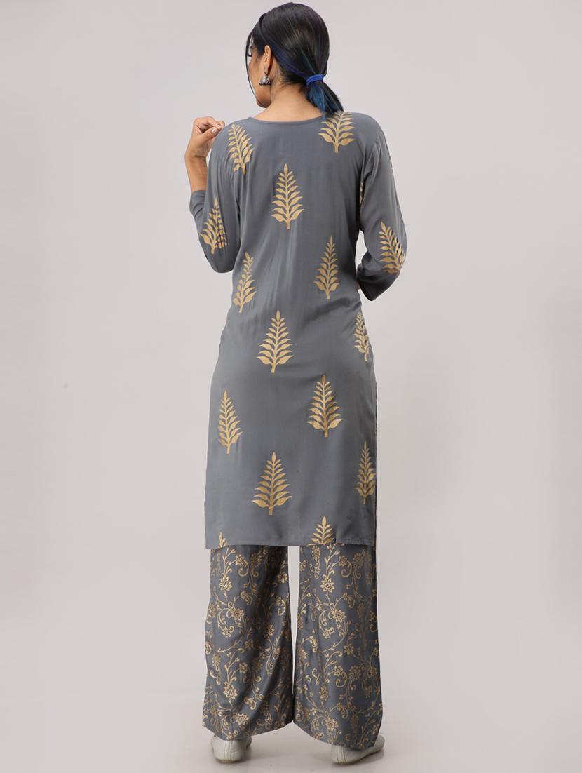 grey colored kurta palazzo set - 20280622 -  Standard Image - 1