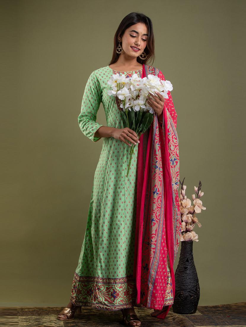 neo mint colored kurta dupatta set - 20280694 -  Standard Image - 1