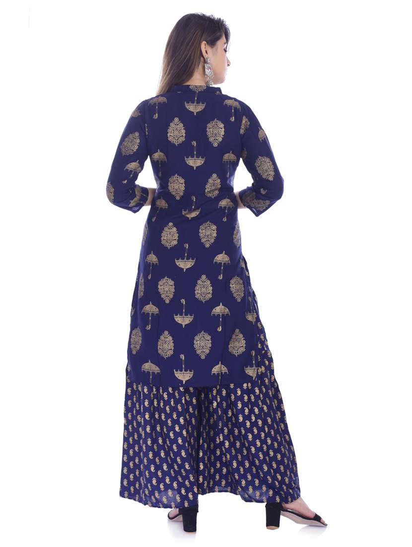 navy blue colored kurta sharara set - 20280733 - Standard Image - 1