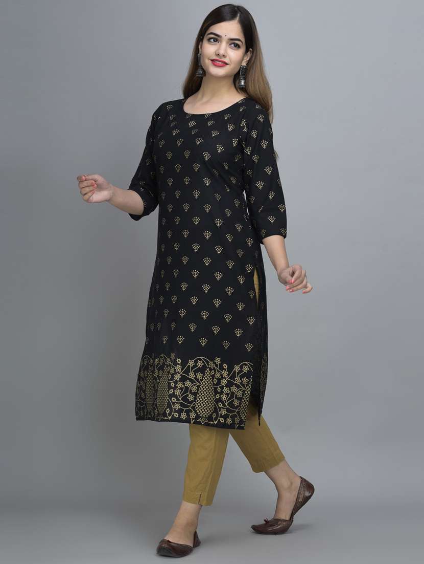 black colored straight kurta - 20280841 -  Standard Image - 1