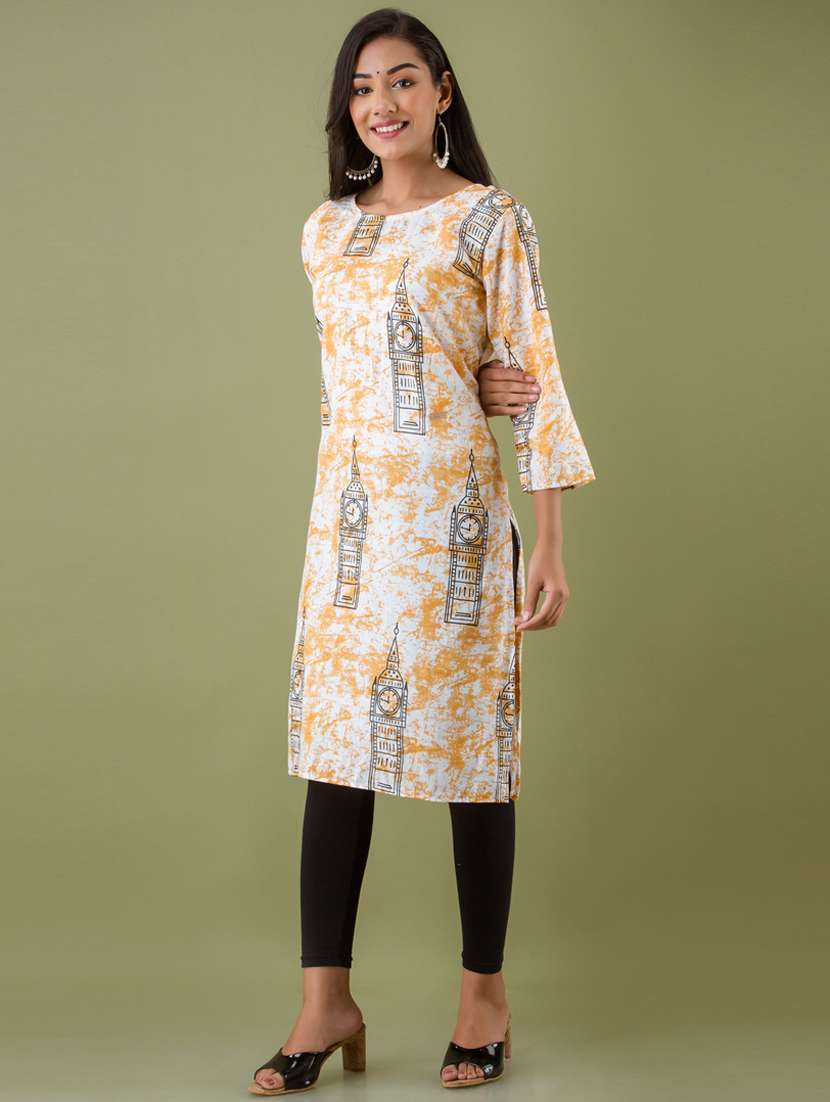 yellow colored straight kurta - 20280962 -  Standard Image - 1
