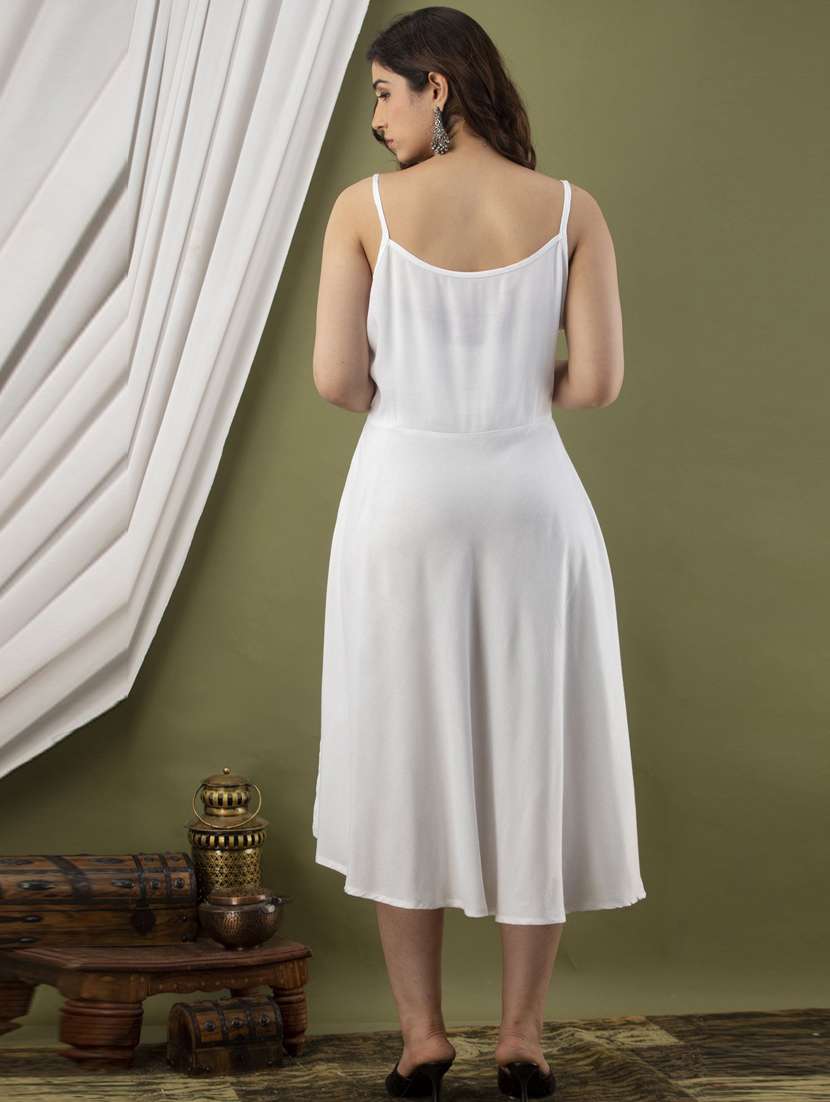white solid shoulder strap fit & flare dress - 20281194 -  Standard Image - 1