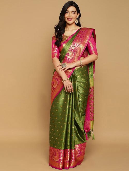 women's self design green colored saree with blouse - 20281790 - Standard Image - 0