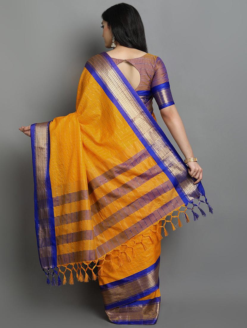 women's checks mustard colored saree with blouse - 20282030 - Standard Image - 1