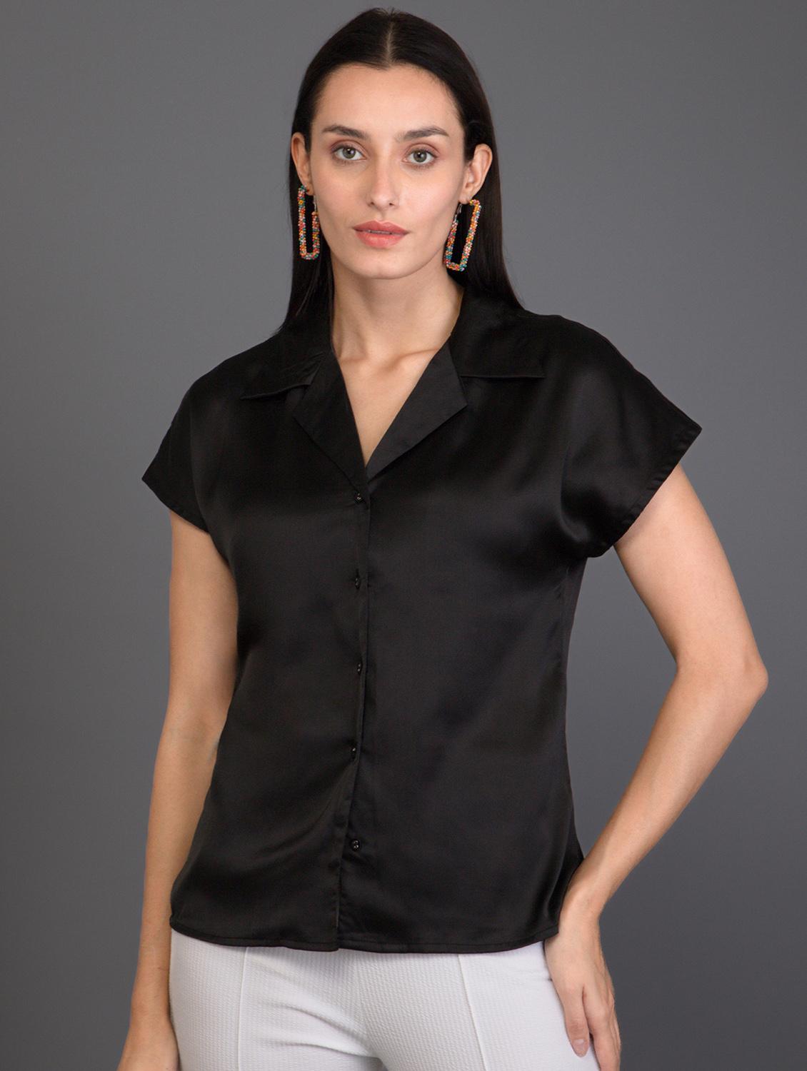 black satin lapel neck shirt - 20282367 - Zoom Image - 0