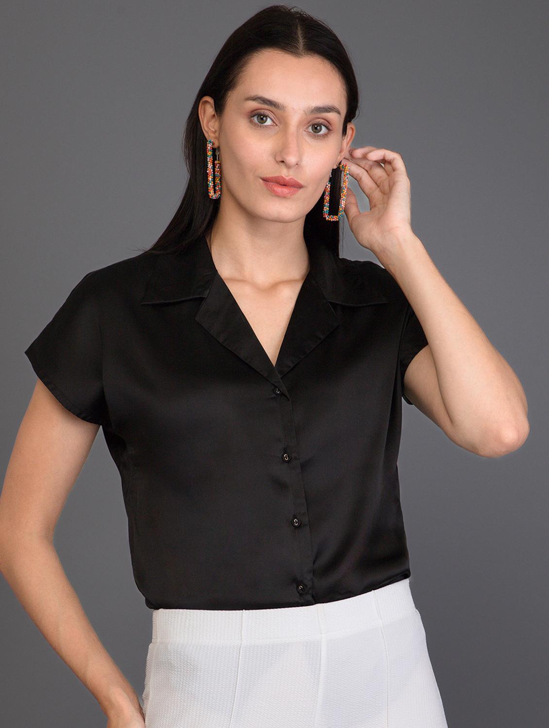 black satin lapel neck shirt - 20282367 - Standard Image - 1