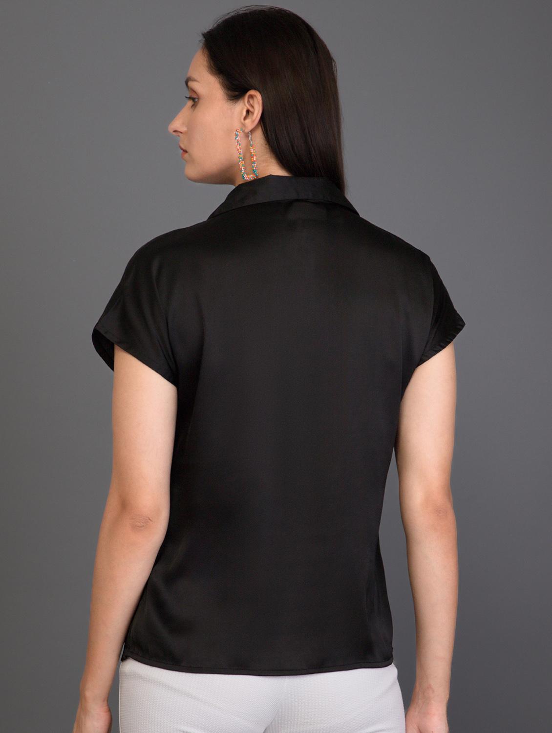 black satin lapel neck shirt - 20282367 - Standard Image - 4