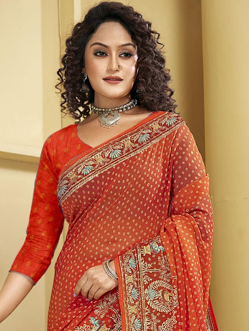 red colored bandhani saree with blouse - 20282763 - Standard Image - 1