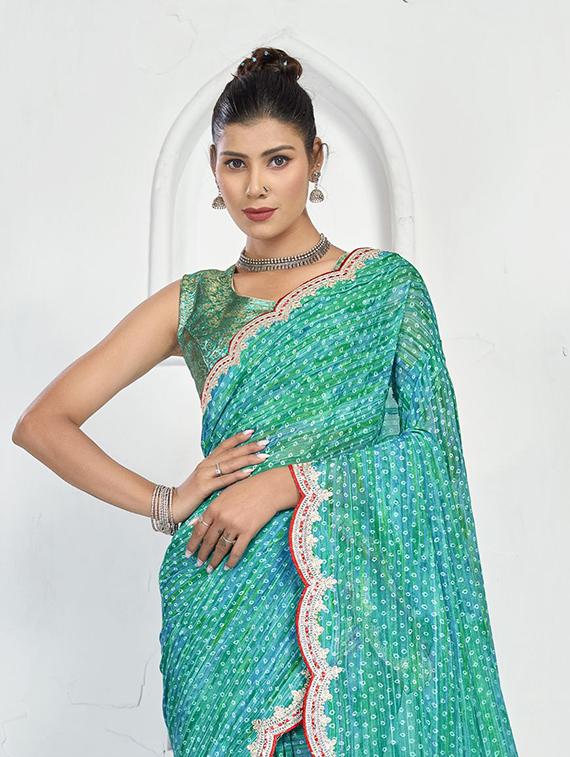 turquoise colored bandhani saree - 20282773 - Standard Image - 1