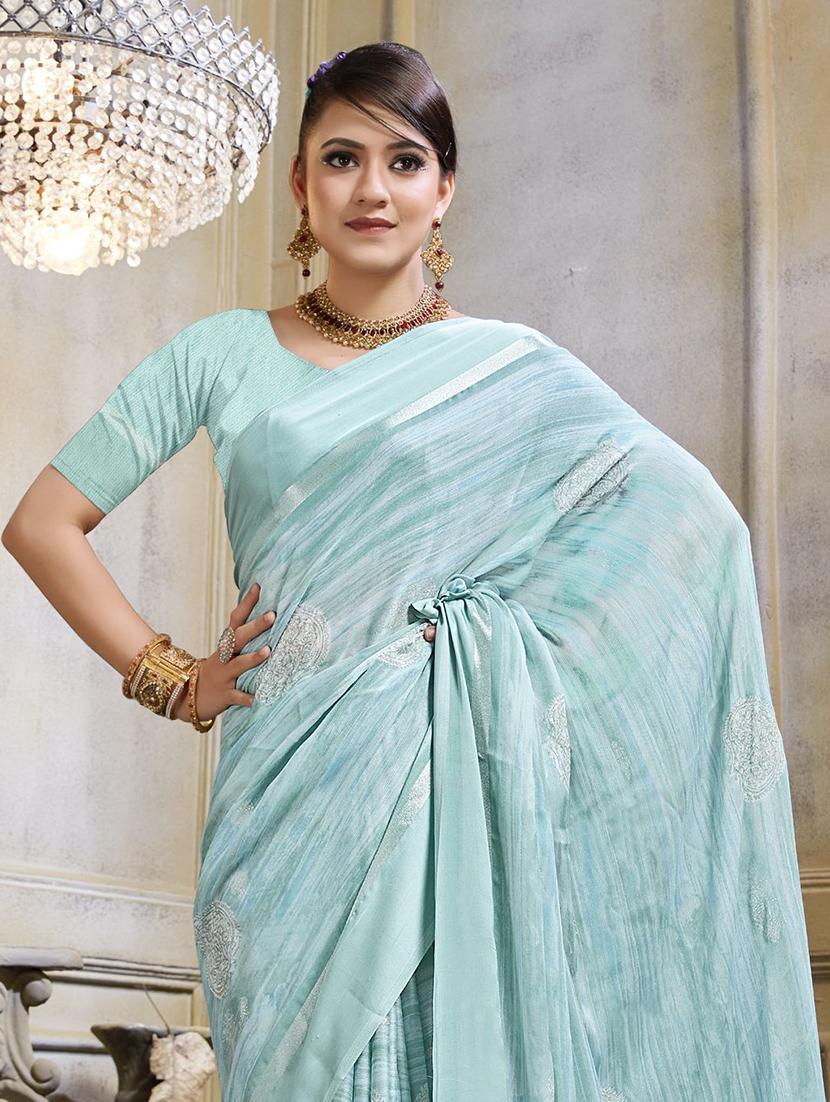 light blue colored printed saree with blouse - 20282789 - Standard Image - 1