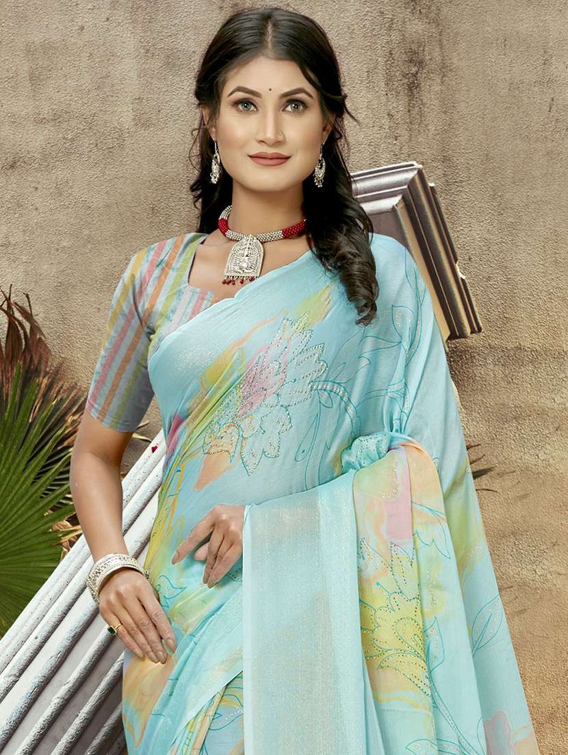 light blue colored printed  saree with blouse - 20282790 -  Standard Image - 1