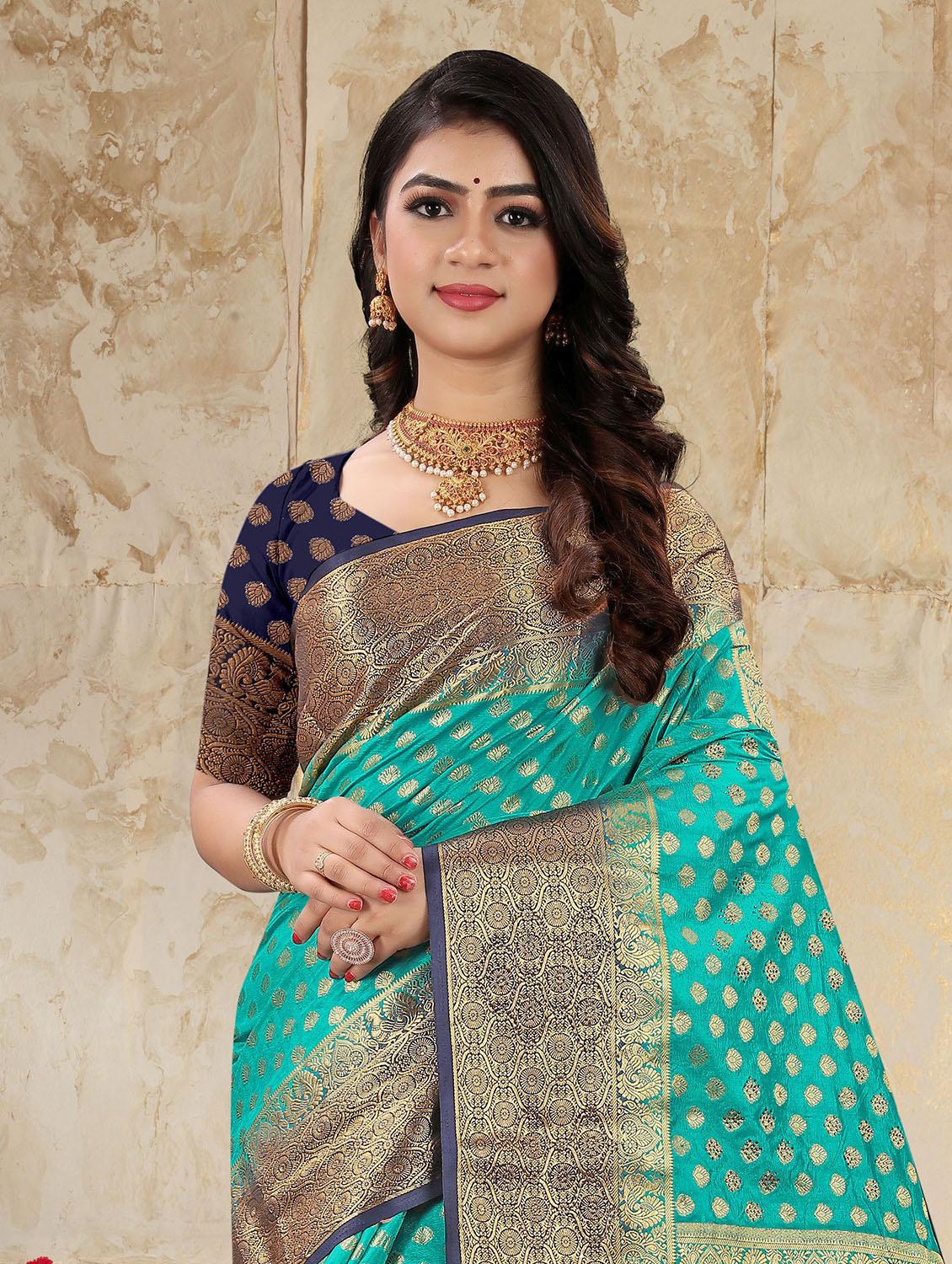 sky blue self design banarasi saree with blouse - 20282792 -  Standard Image - 1