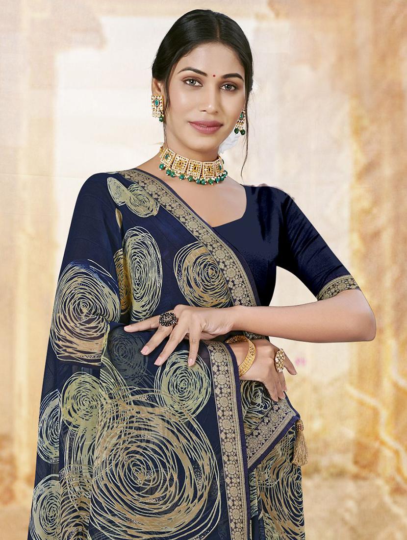 navy printed saree  with blouse - 20282798 -  Standard Image - 1