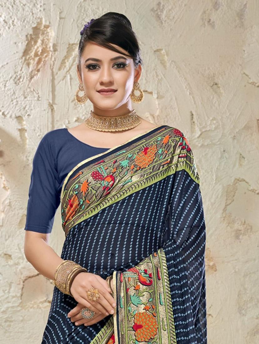 navy printed saree - 20282804 - Standard Image - 1