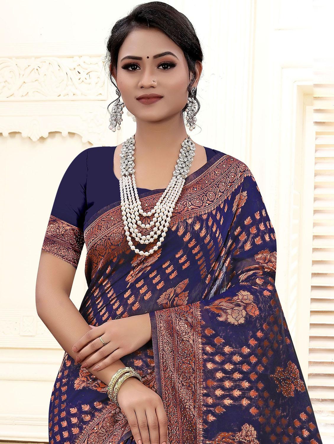 blue self design bordered saree - 20282832 -  Standard Image - 1