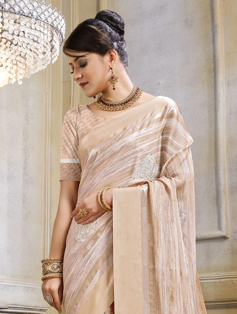 beige printed saree  with blouse - 20282837 -  Standard Image - 1