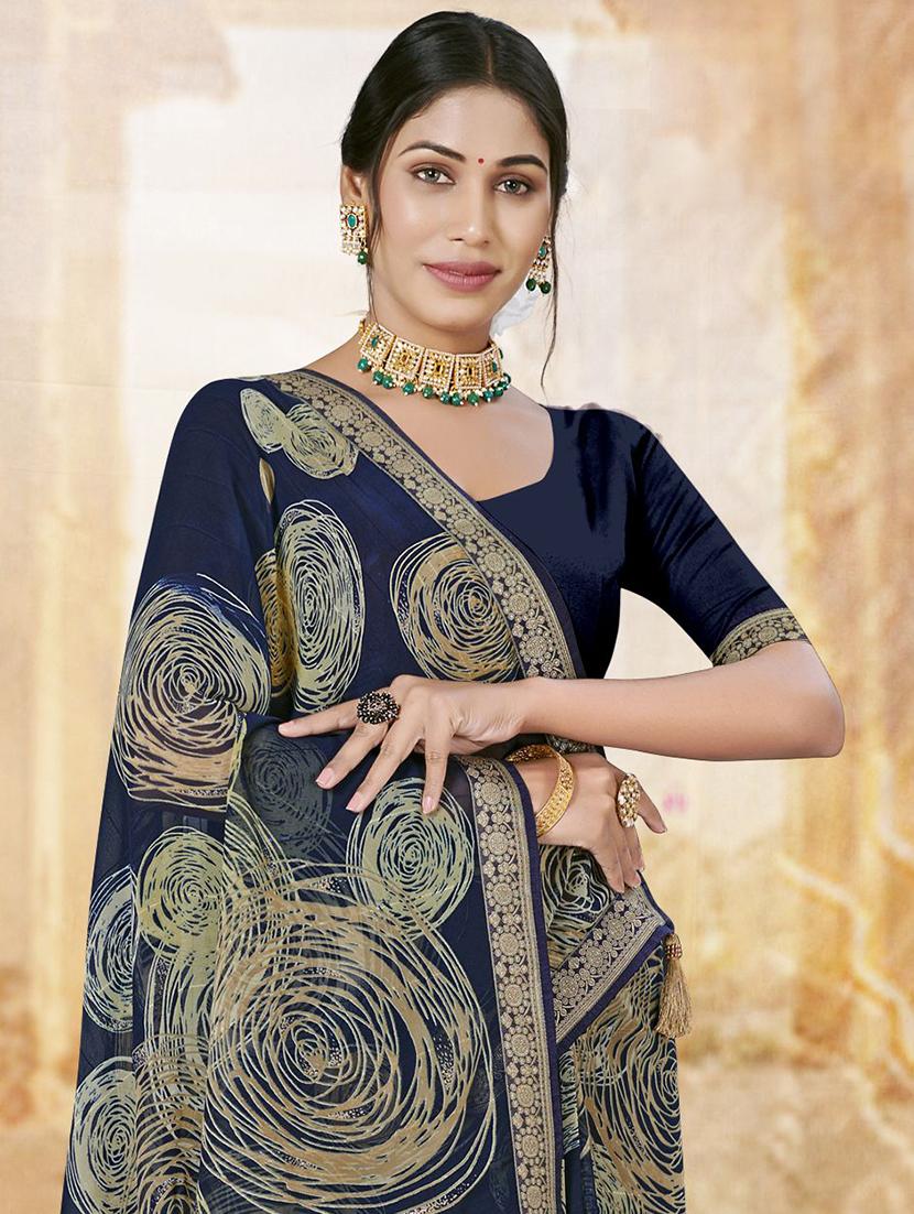 blue printed saree with blouse - 20282850 - Standard Image - 1