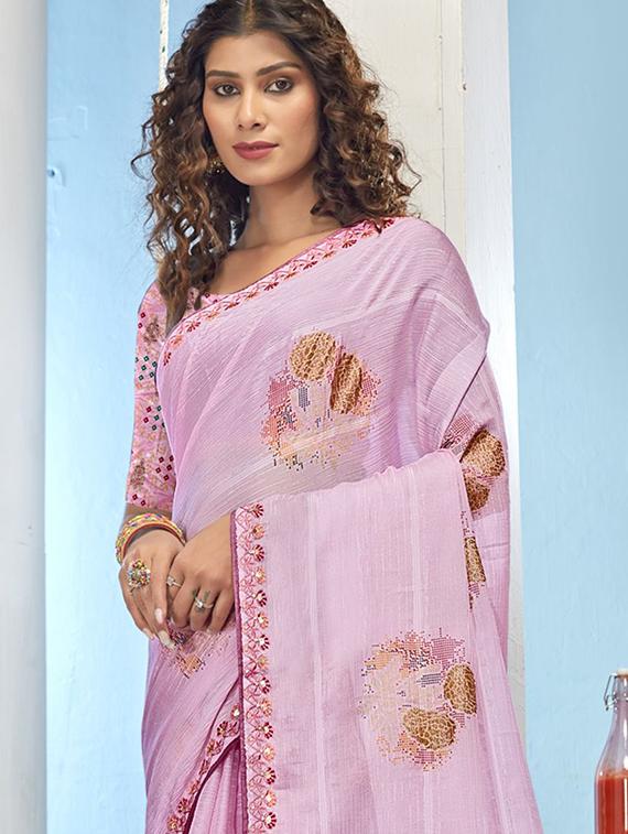 lavender colored printed saree with blouse - 20283134 - Standard Image - 1