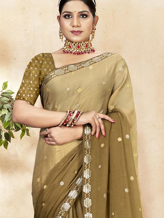 olive colored embellished saree with blouse - 20283516 - Standard Image - 1