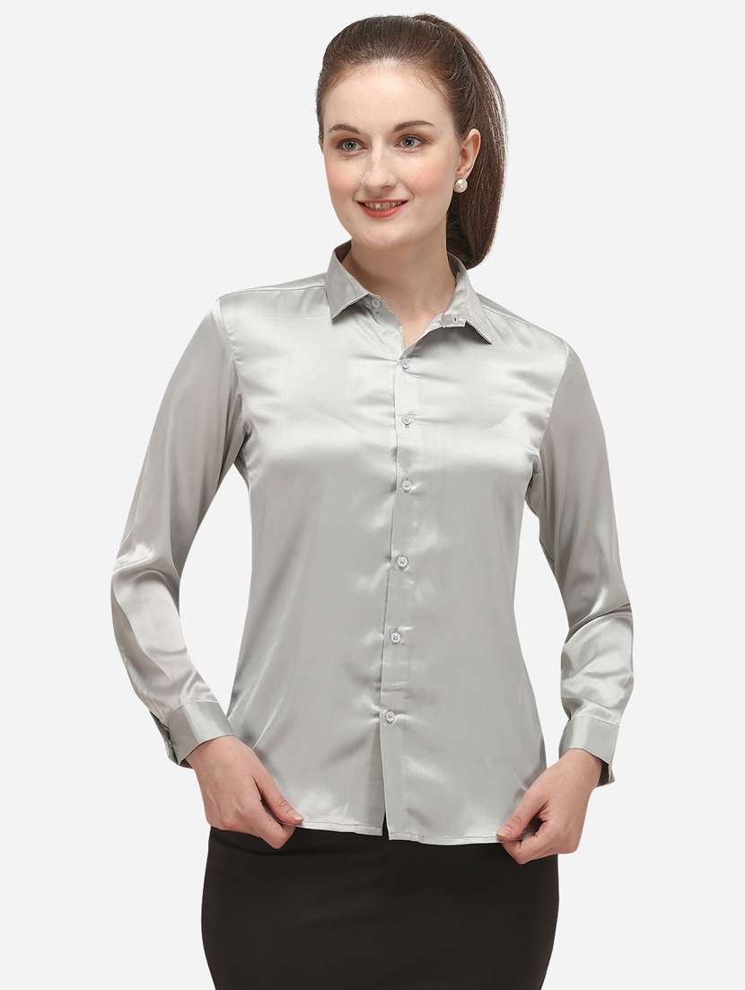 silver solid regular shirt