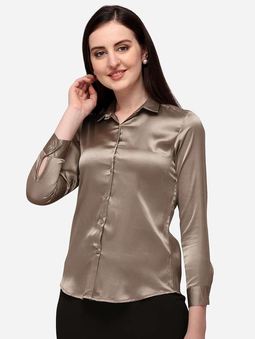 bronze silk blend regular shirt