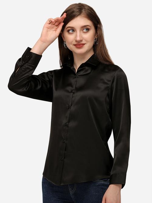 black satin regular shirt - 20283962 -  Standard Image - 0