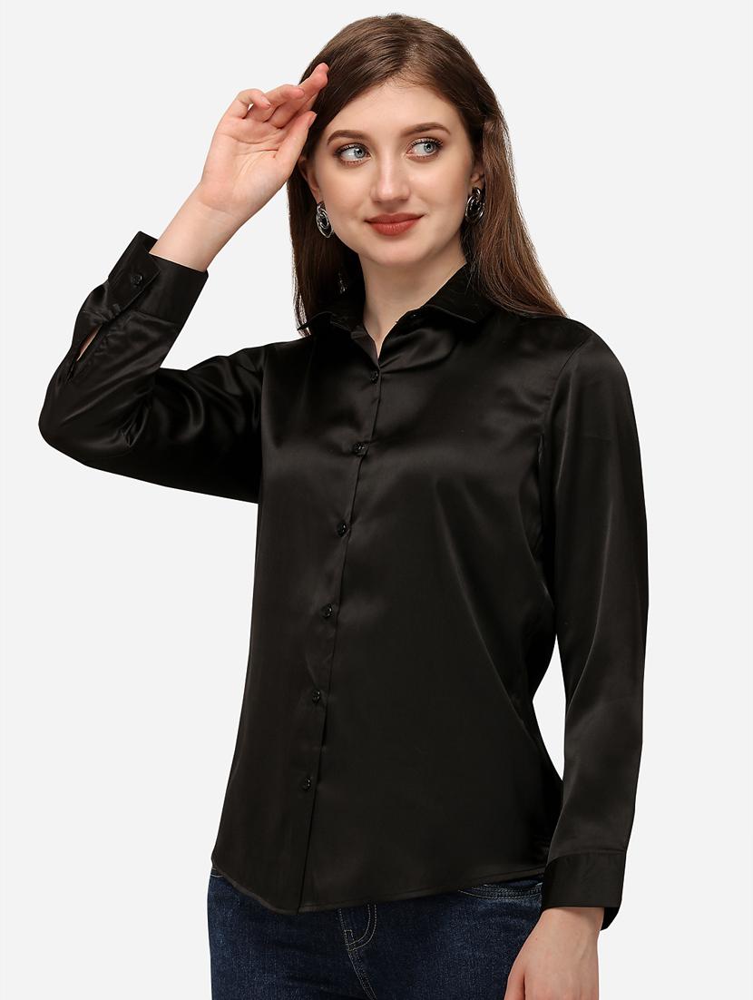 black satin regular shirt - 20283962 -  Zoom Image - 0