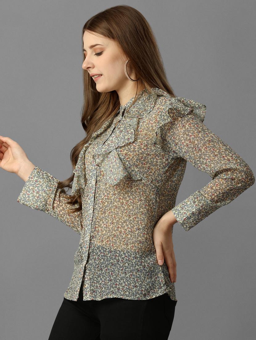 ruffled chiffon regular shirt - 20283979 - Standard Image - 1