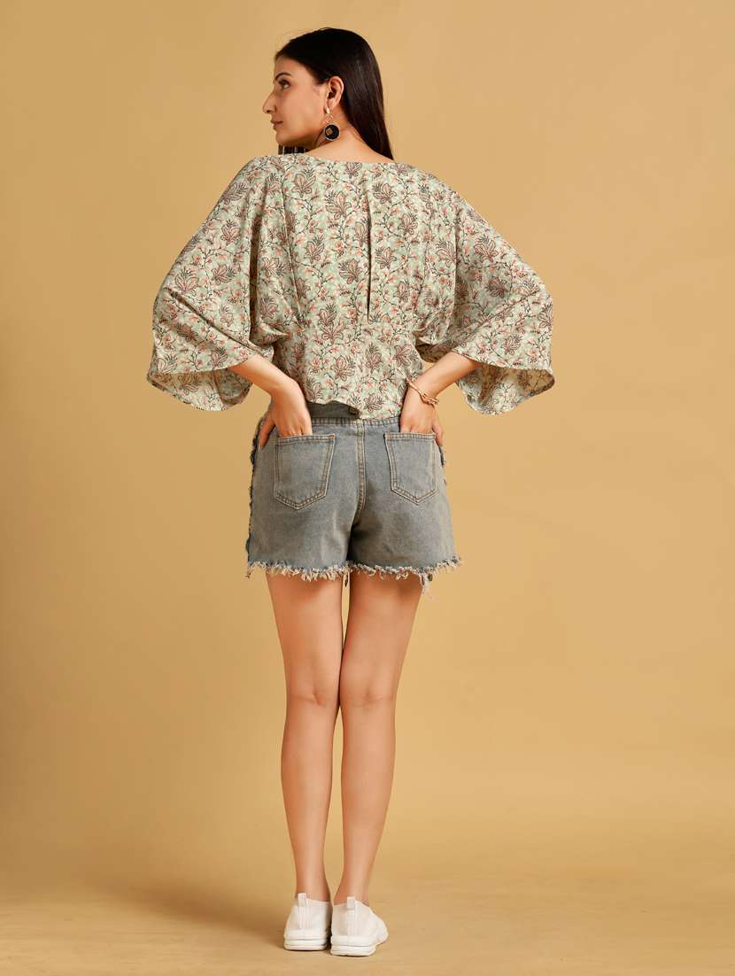 green floral print bell sleevs peplum top - 20284270 -  Standard Image - 1